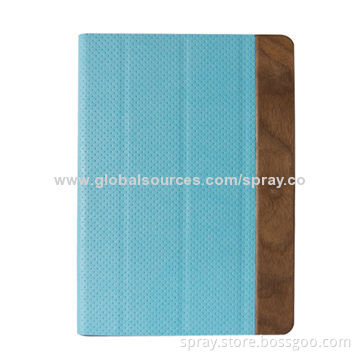 Natural Wooden Stand Leather Folio Case for iPad Air, Built-in Magnetic Closure and Stand Function